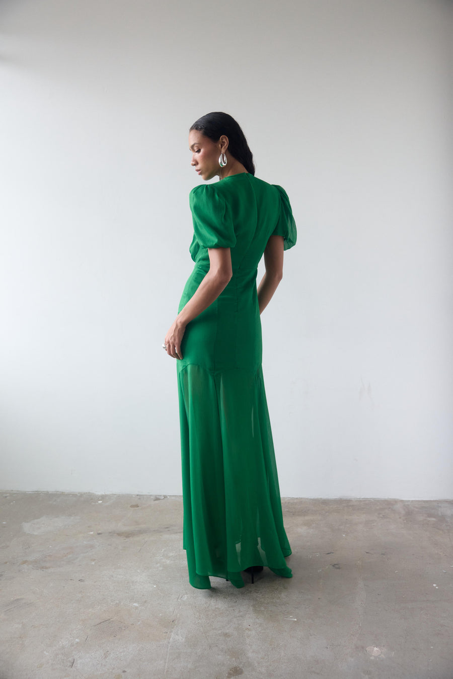 AGUA MAXI DRESS IN PALM GREEN CRINKLE CHIFFON