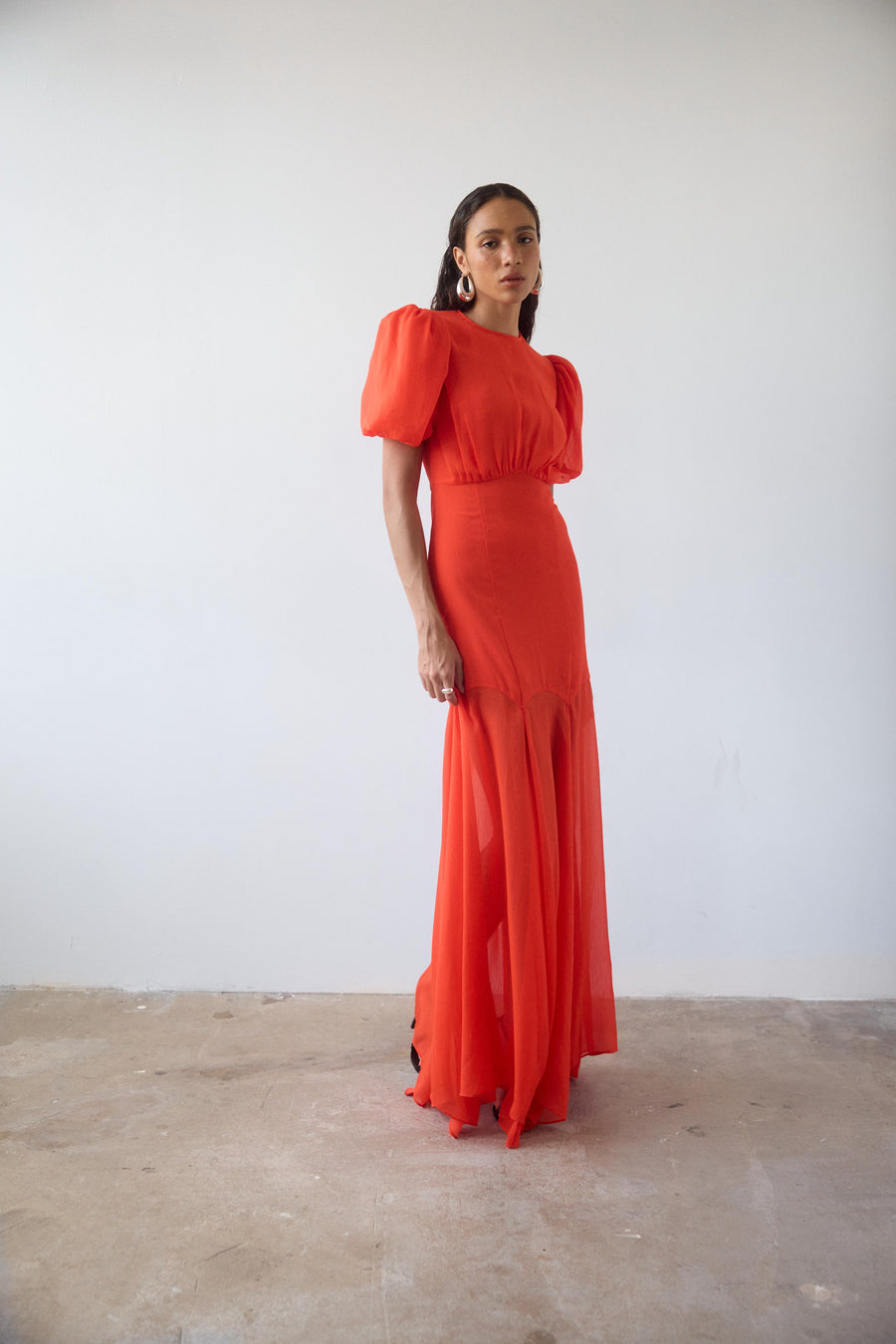AGUA MAXI DRESS IN RED CRINKLE CHIFFON