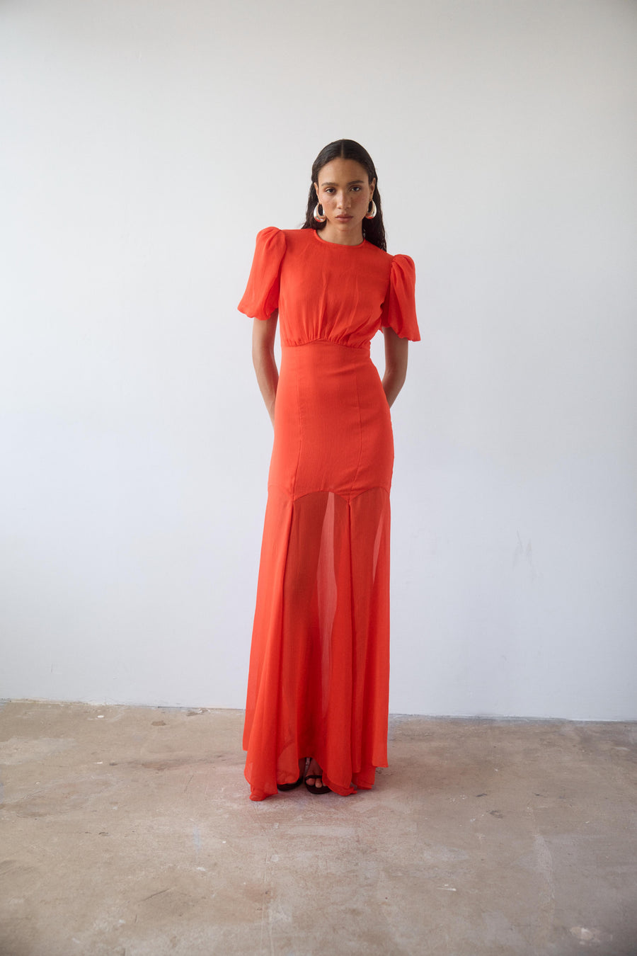 AGUA MAXI DRESS IN RED CRINKLE CHIFFON