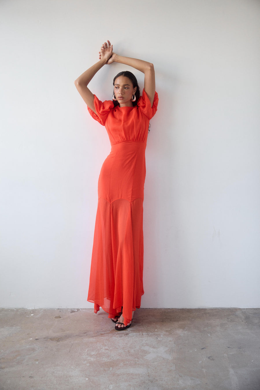 AGUA MAXI DRESS IN RED CRINKLE CHIFFON
