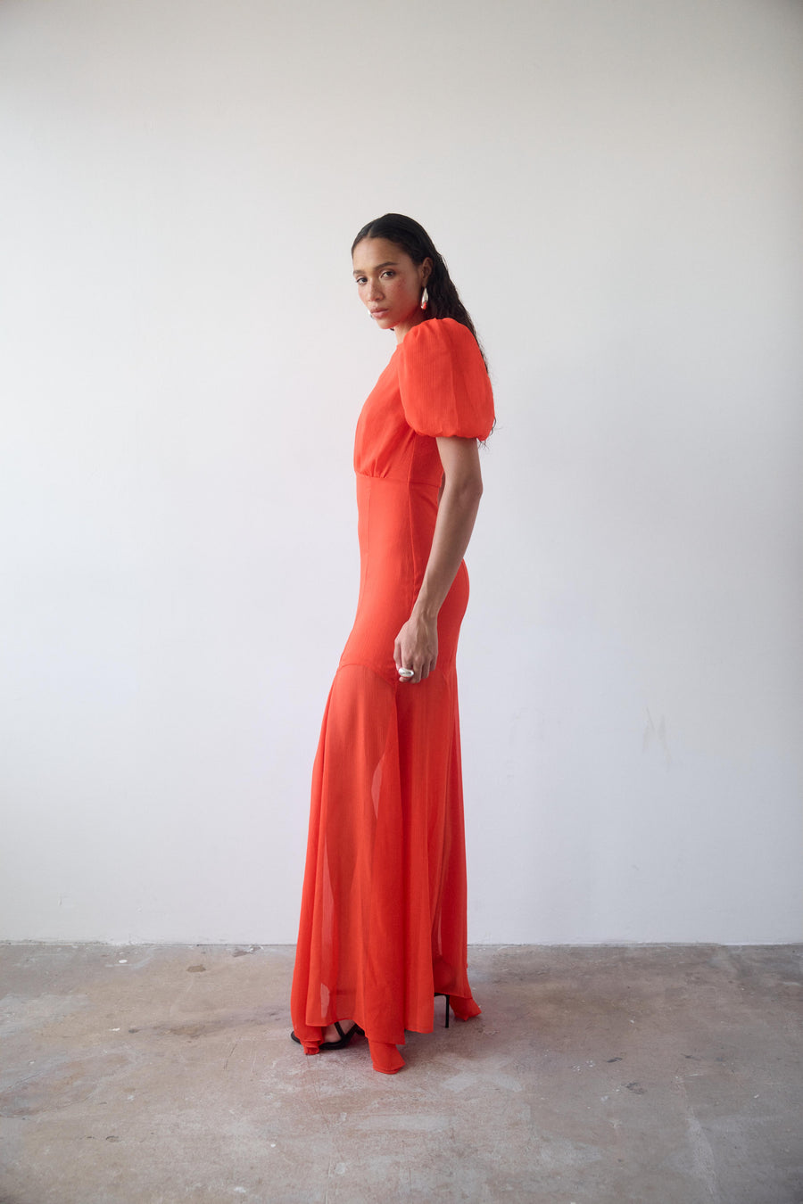 AGUA MAXI DRESS IN RED CRINKLE CHIFFON