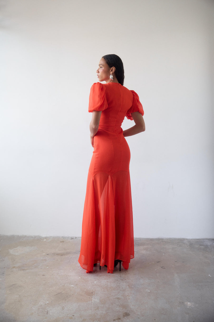 AGUA MAXI DRESS IN RED CRINKLE CHIFFON