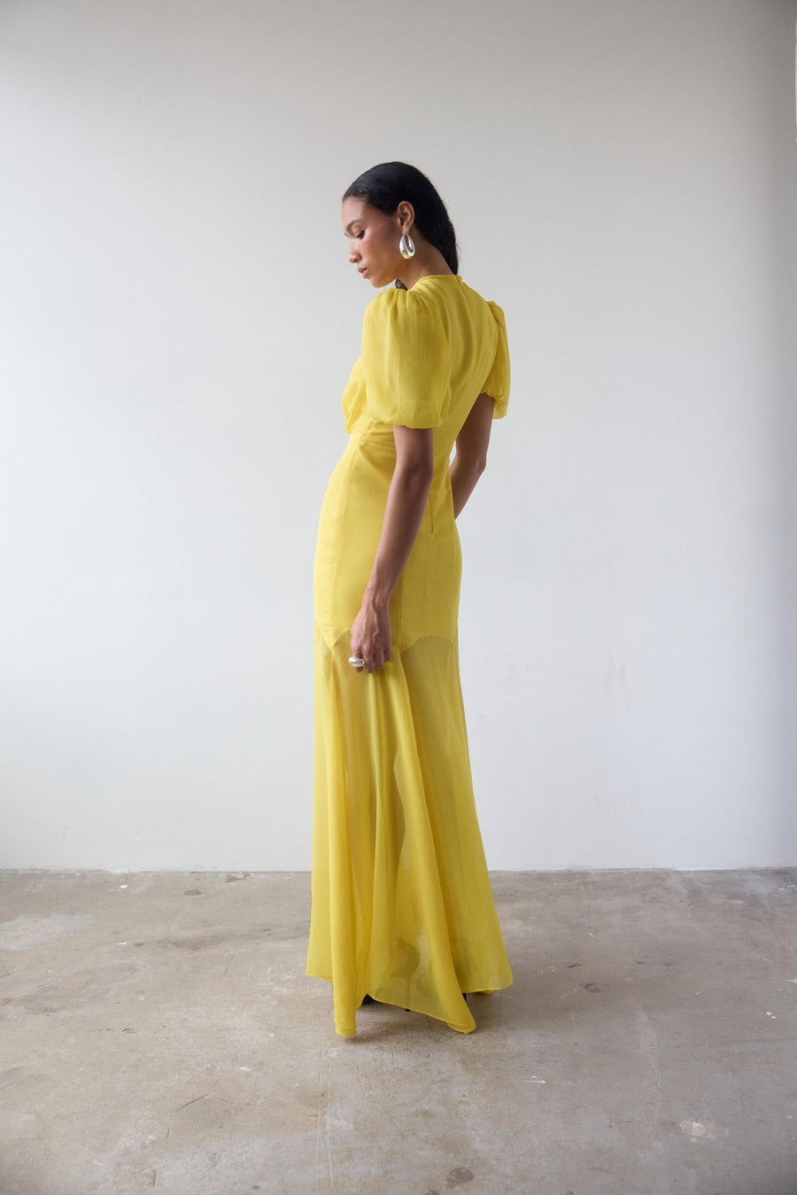 AGUA MAXI DRESS IN YELLOW CRINKLE CHIFFON - Main Image