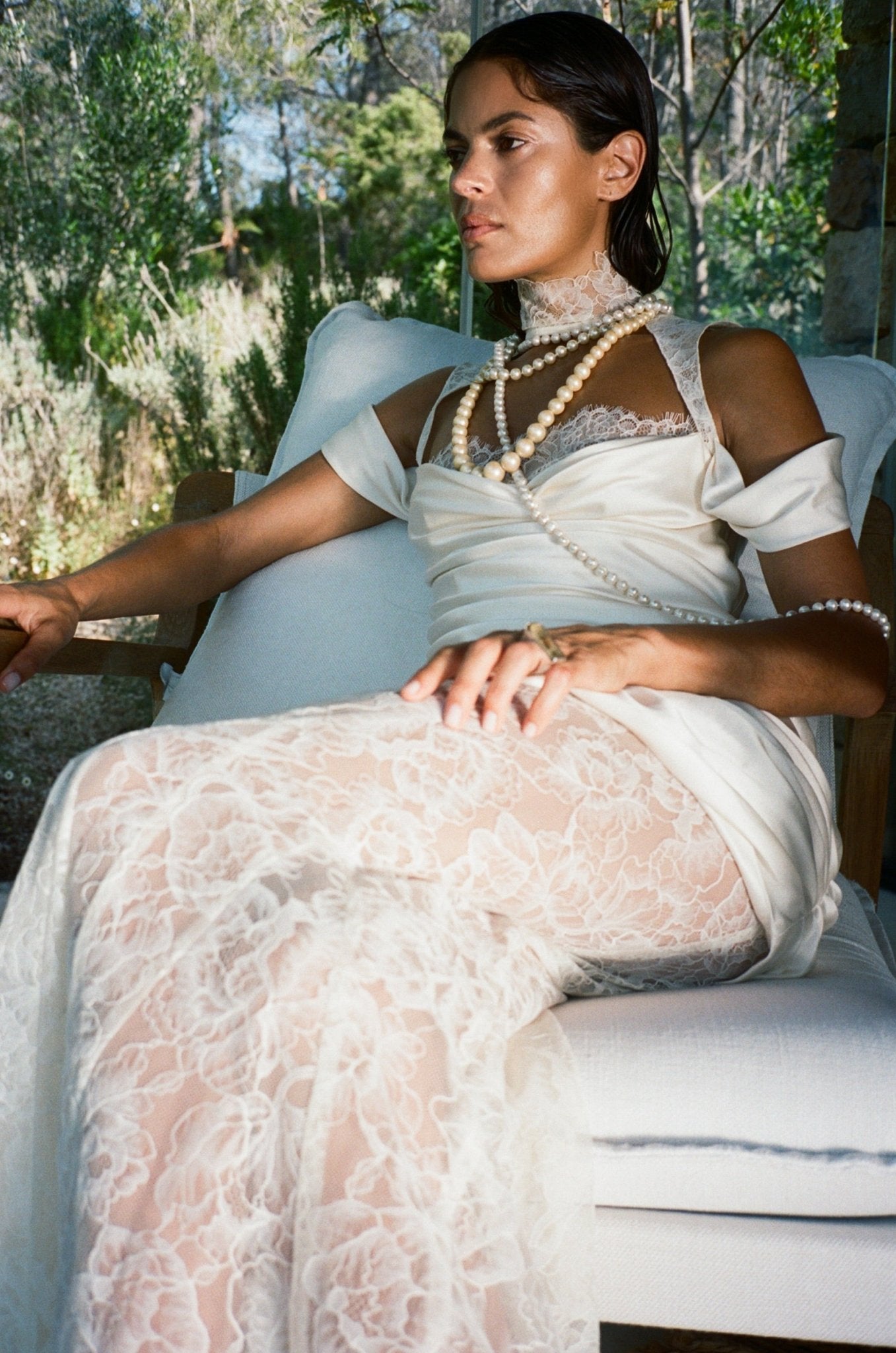 BELLEZA MAXI DRESS IN IVORY SILK SATIN AND LACE - De La Vali