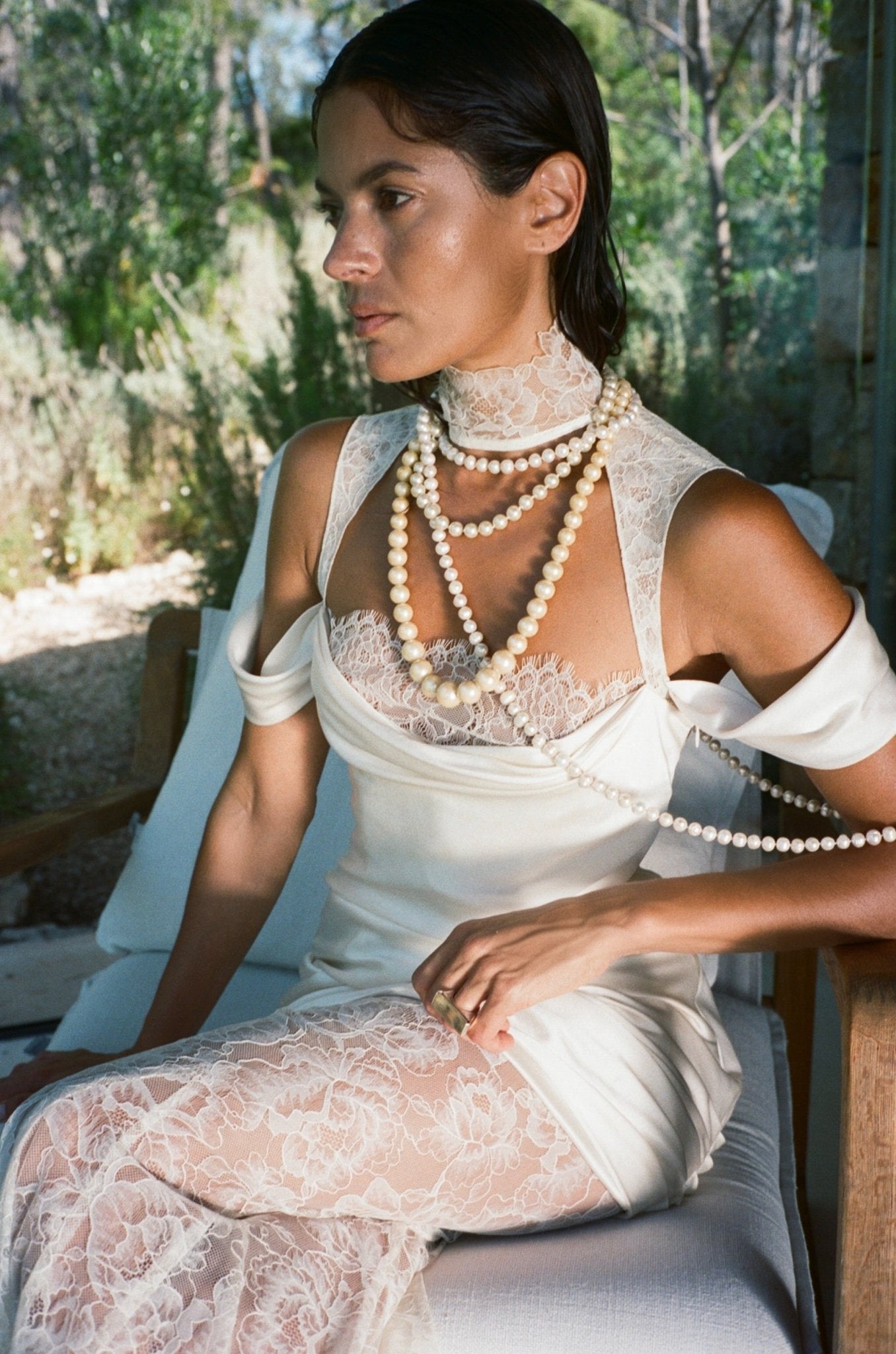BELLEZA MAXI DRESS IN IVORY SILK SATIN AND LACE - De La Vali