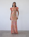 BOUGAINVILLEA CHIFFON MAXI DRESS IN SAGE FLORAL