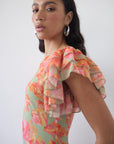 BOUGAINVILLEA CHIFFON MAXI DRESS IN SAGE FLORAL