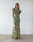 BOUGAINVILLEA CHIFFON MAXI DRESS IN ART DECO FLORAL