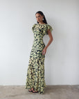 BOUGAINVILLEA CHIFFON MAXI DRESS IN ART DECO FLORAL
