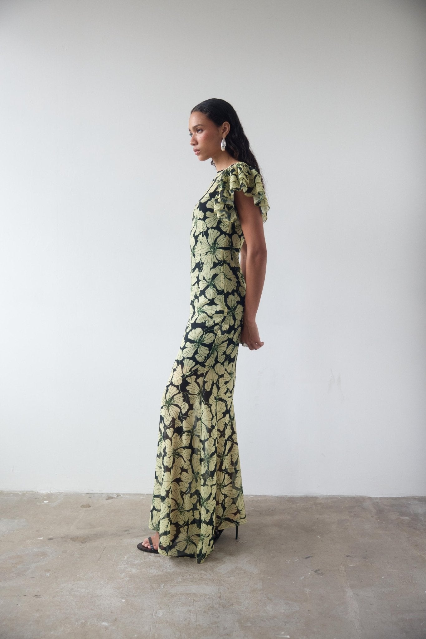 BOUGAINVILLEA CHIFFON MAXI DRESS IN ART DECO FLORAL - De La Vali