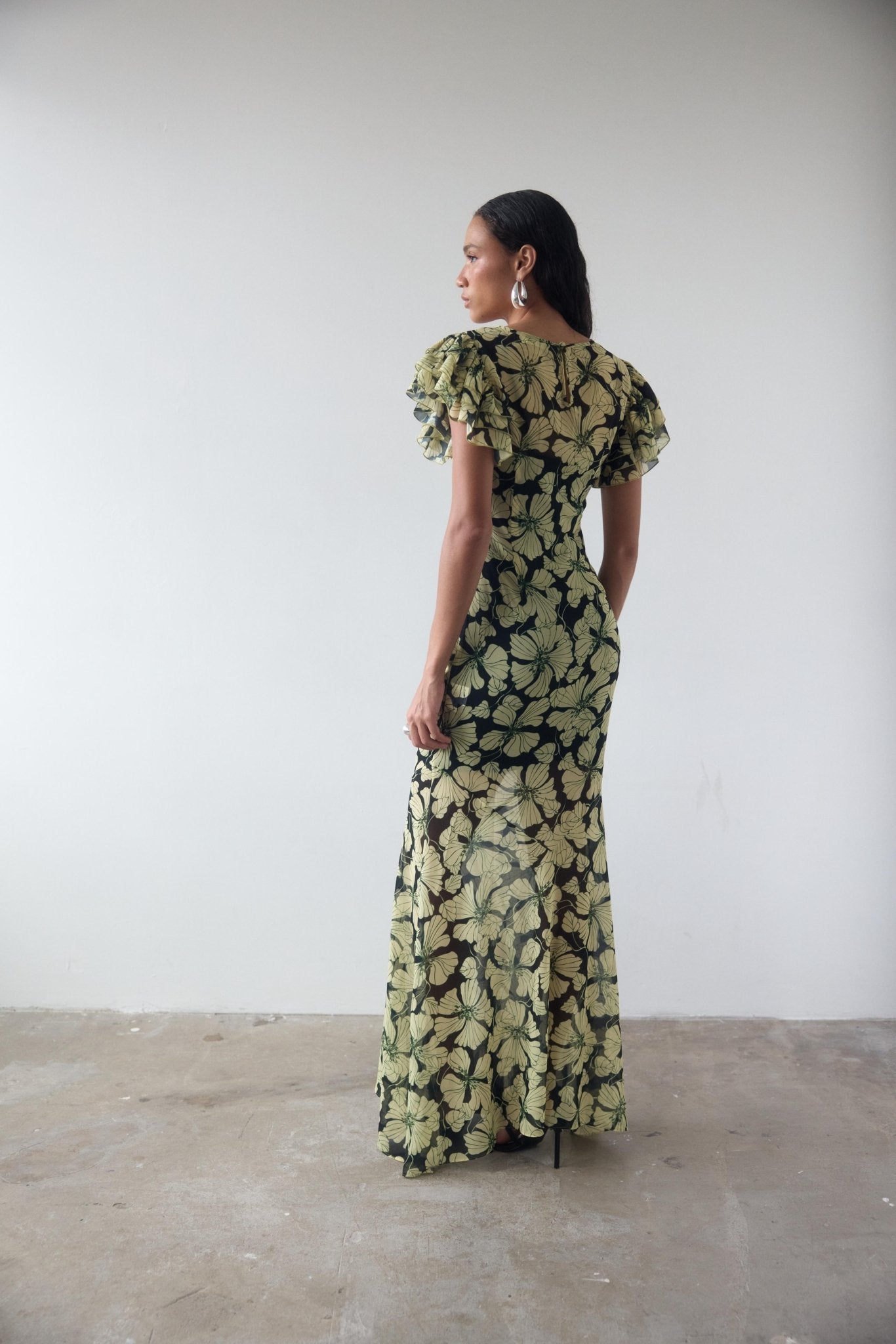 BOUGAINVILLEA CHIFFON MAXI DRESS IN ART DECO FLORAL - De La Vali