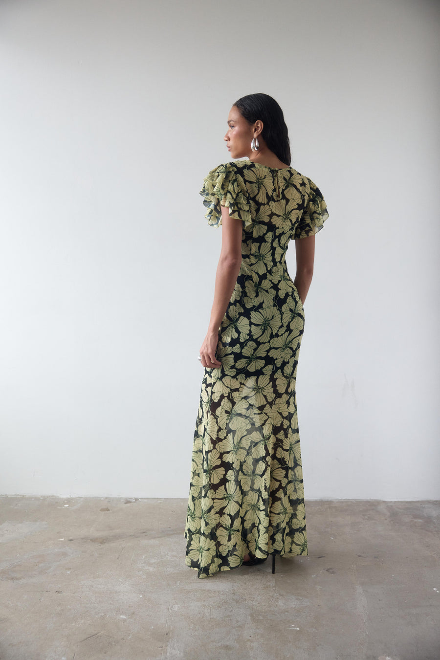 BOUGAINVILLEA CHIFFON MAXI DRESS IN ART DECO FLORAL