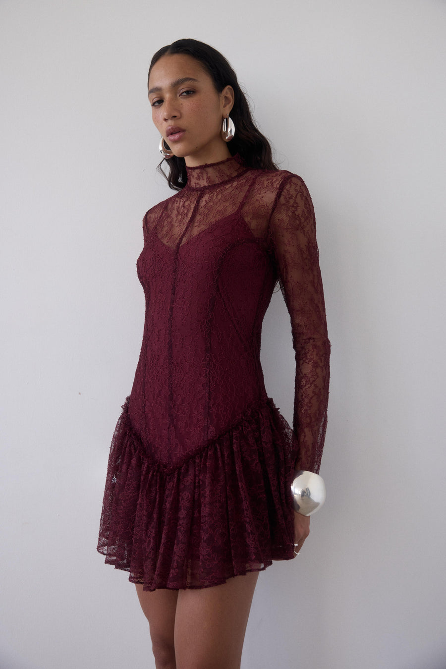 BRISA MINI DRESS IN EARTH LACE