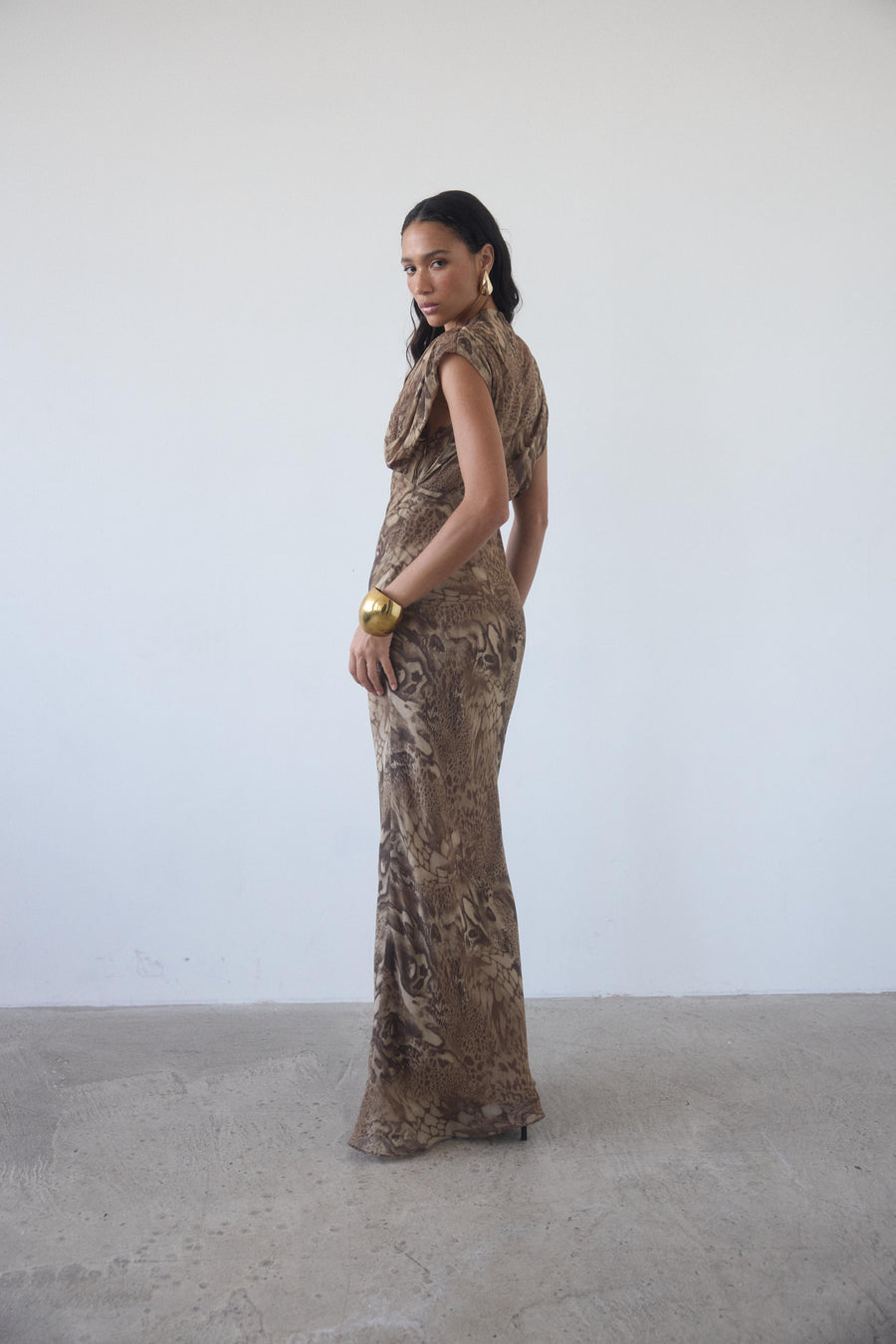 CERES MAXI DRESS IN GUEPARDO GEORGETTE CHIFFON