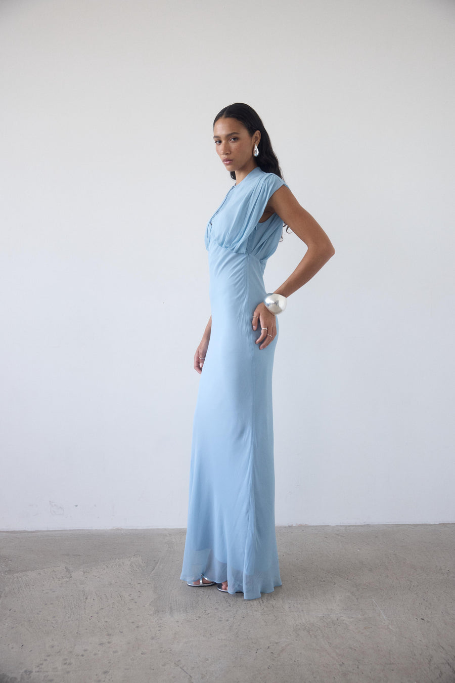 CERES MAXI DRESS IN SKY GEORGETTE CHIFFON