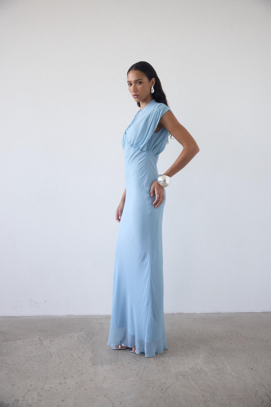 georgette chiffon dress Camellia Crepe and Chiffon Gown with Glass Petal Embroidery Bodice