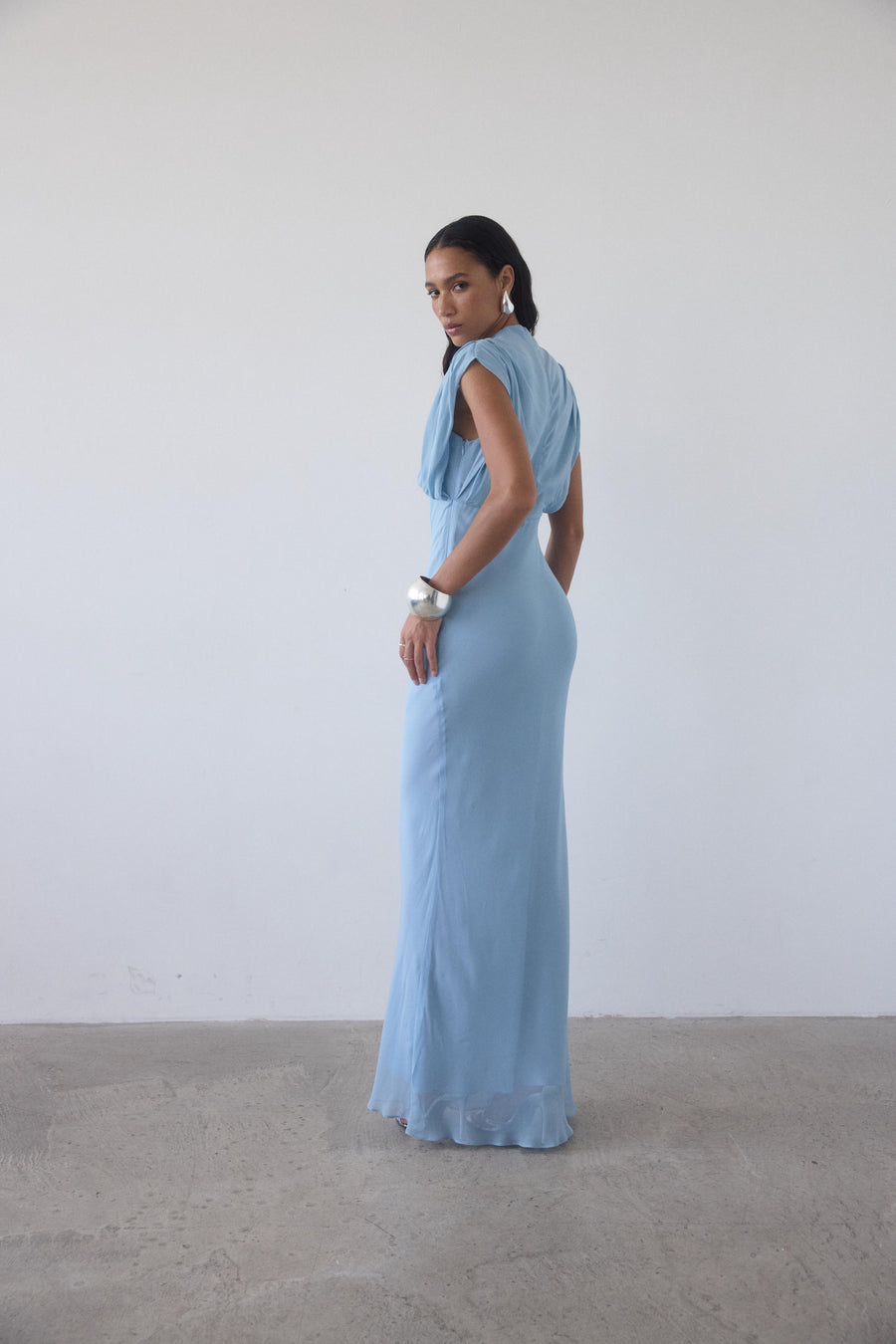 CERES MAXI DRESS IN SKY GEORGETTE CHIFFON