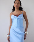 CLEODORA MAXI DRESS IN SKY SILK SATIN