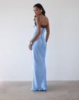 CLEODORA MAXI DRESS IN SKY SILK SATIN
