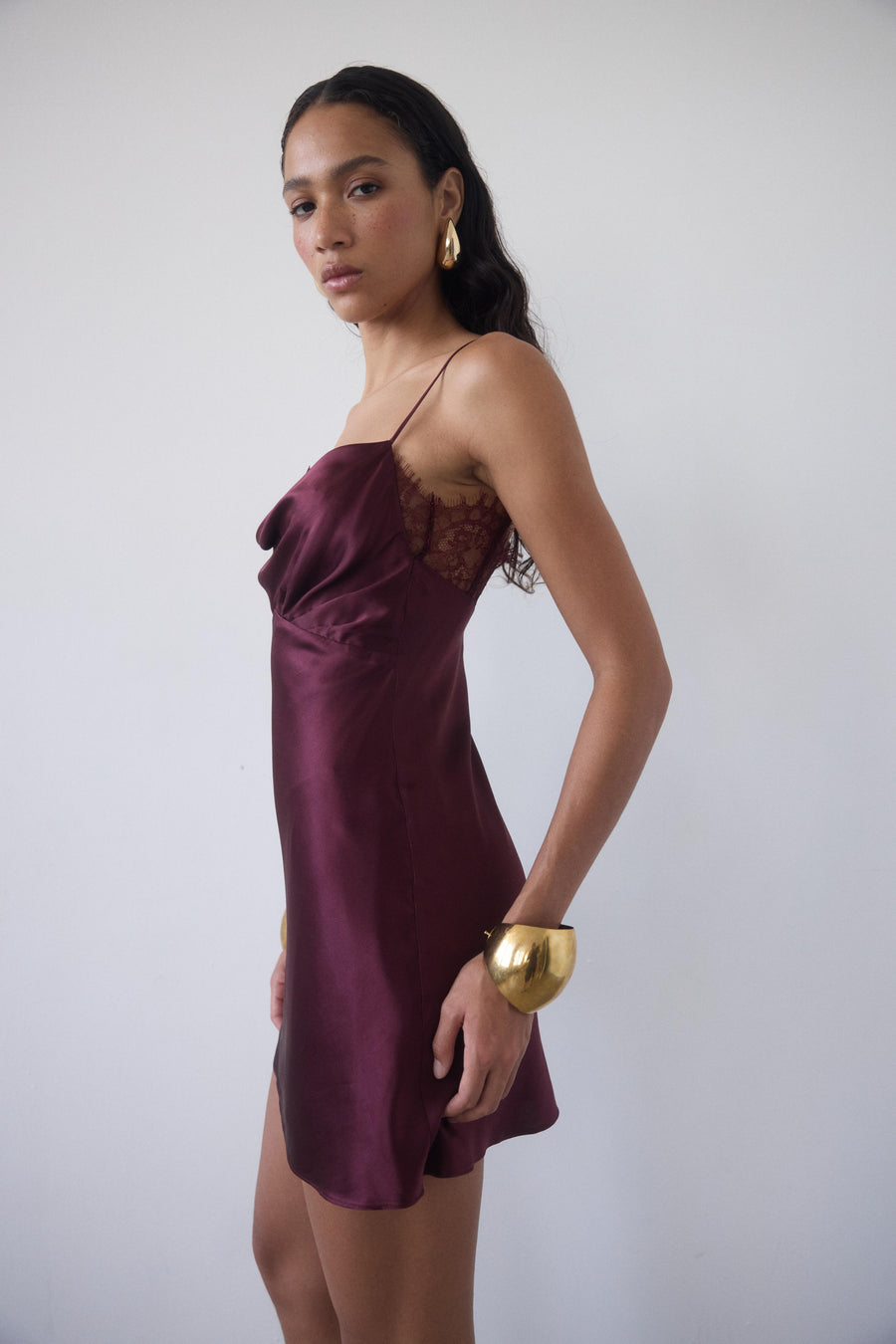 DORADA MINI DRESS IN EARTH SILK SATIN