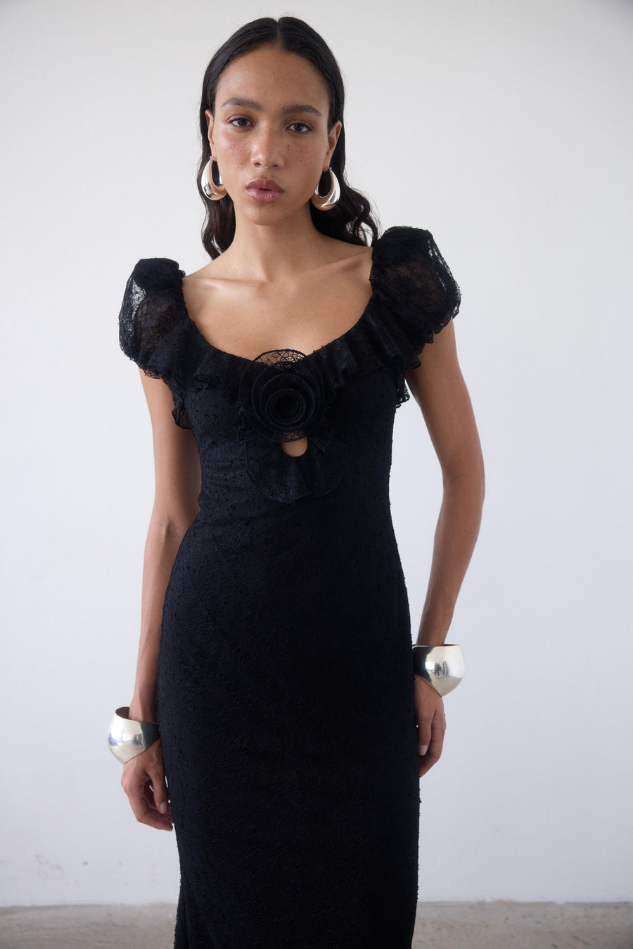 EDEN MIDI DRESS IN BLACK LACE