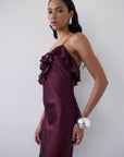 ESPERANZA LONG DRESS IN EARTH SILK SATIN