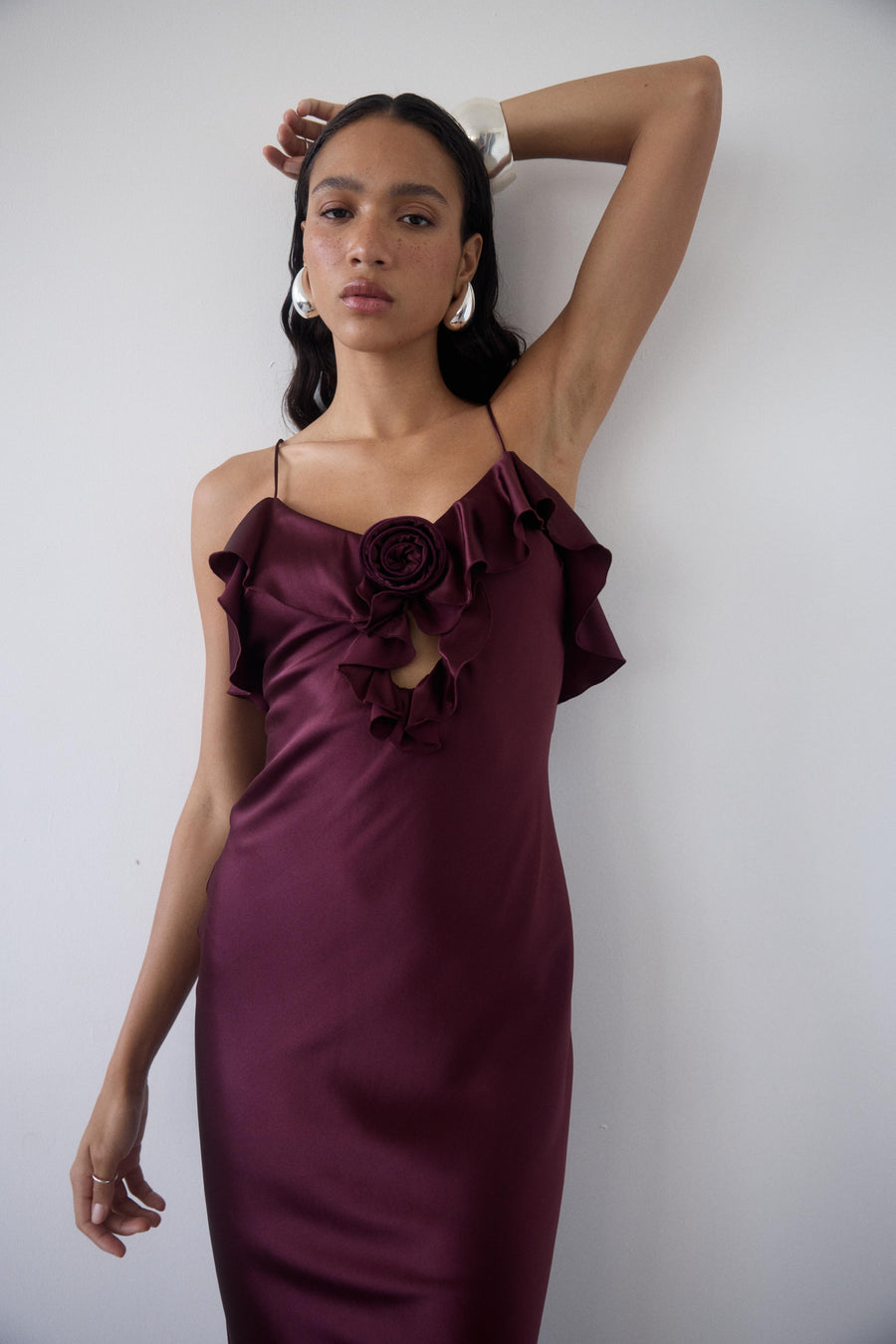 ESPERANZA LONG DRESS IN EARTH SILK SATIN