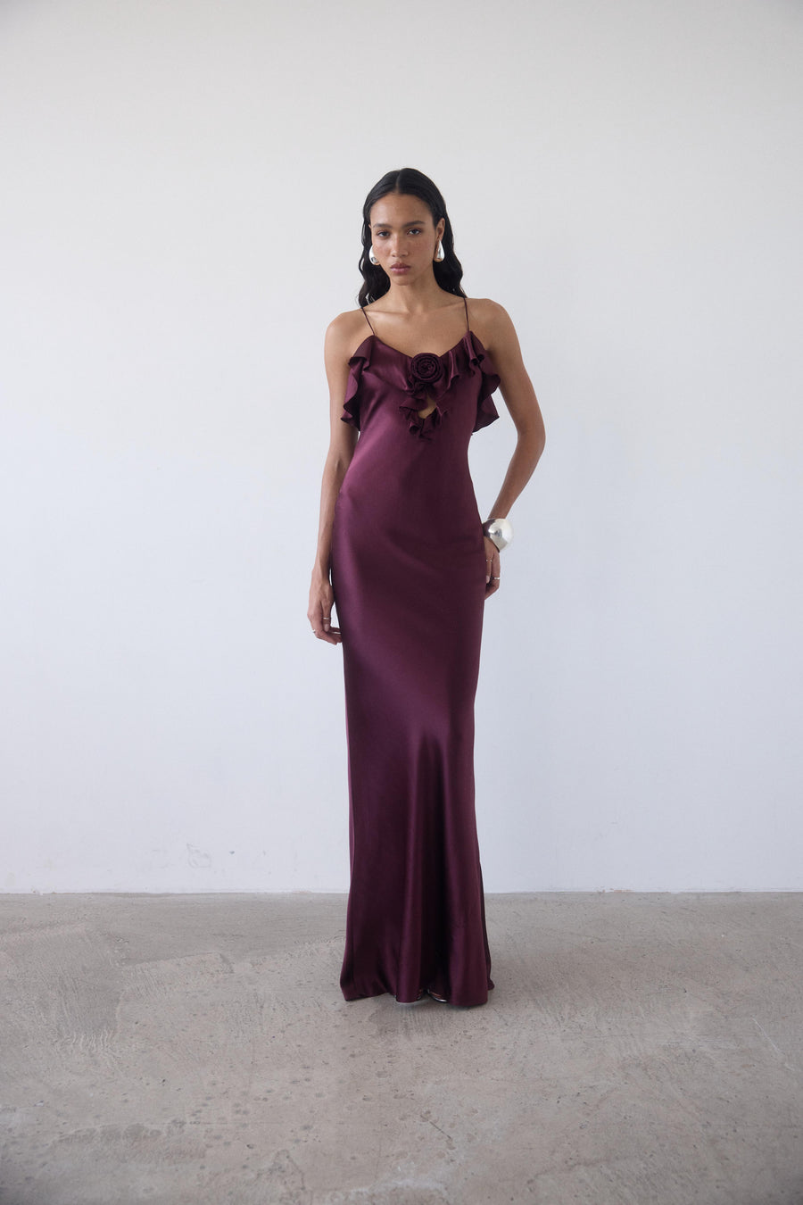 ESPERANZA LONG DRESS IN EARTH SILK SATIN