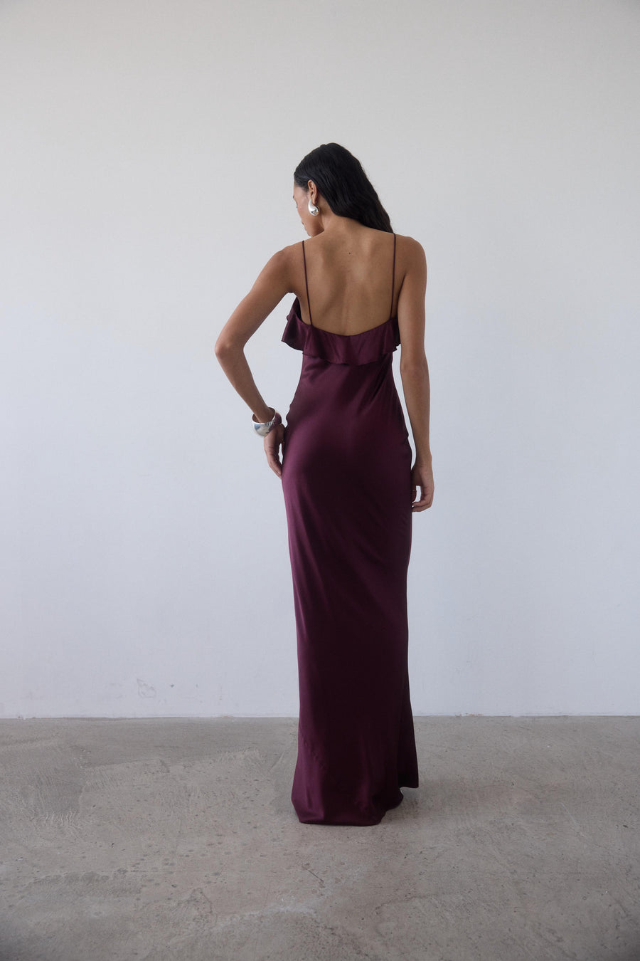 ESPERANZA LONG DRESS IN EARTH SILK SATIN