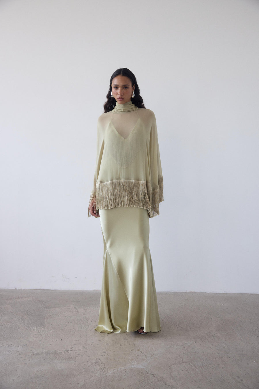 LEVANTO PONCHO IN SAND GEORGETTE CHIFFON
