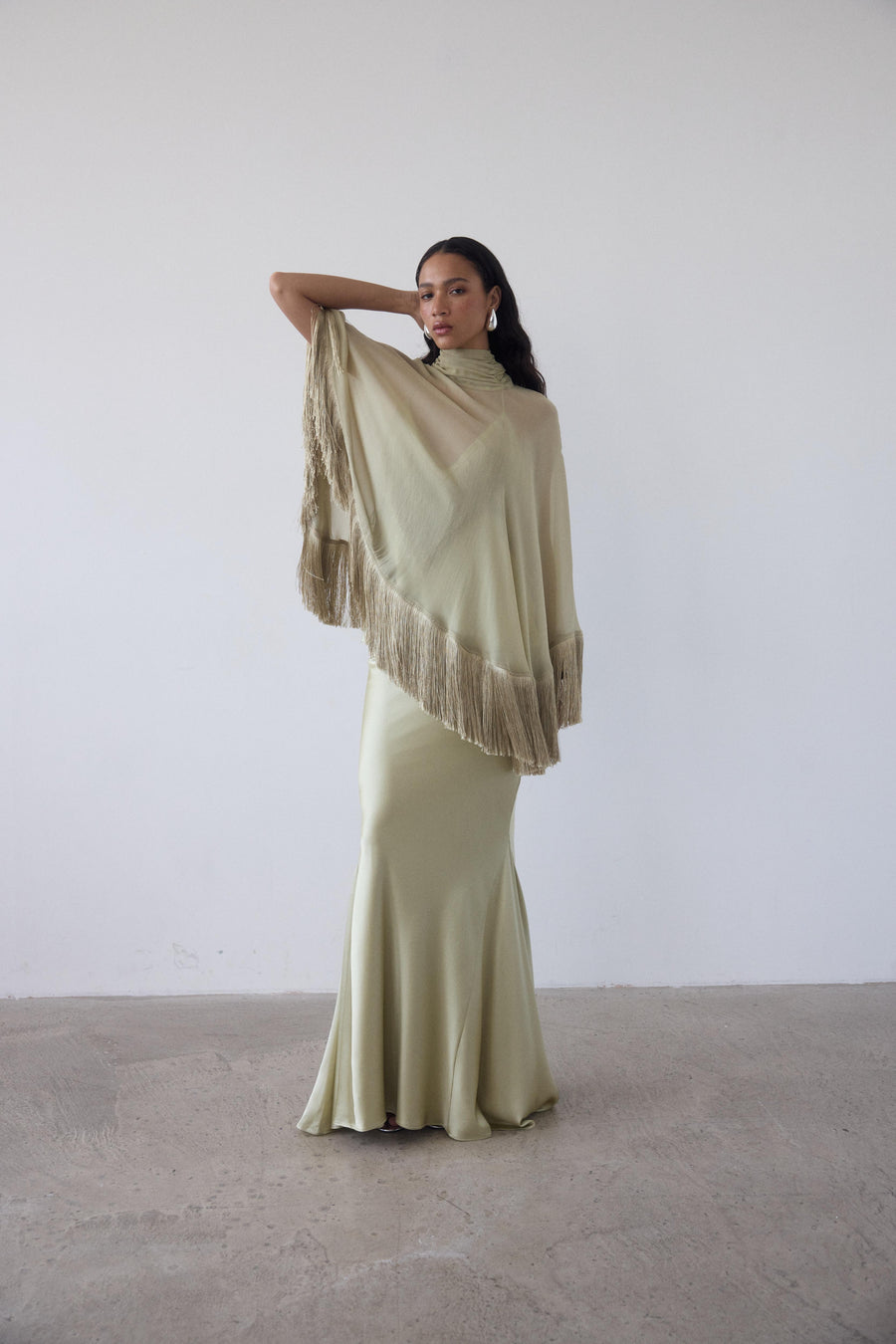LEVANTO PONCHO IN SAND GEORGETTE CHIFFON