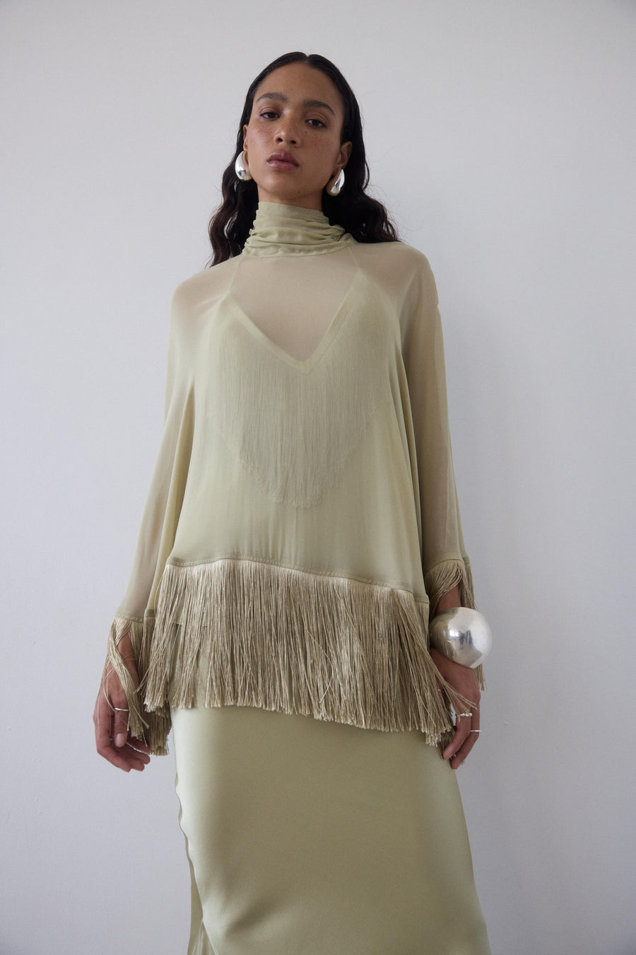 LEVANTO PONCHO IN SAND GEORGETTE CHIFFON