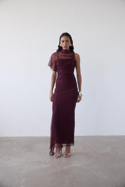 LUCHO MAXI DRESS IN EARTH LACE – DE LA VALI OFFICIAL