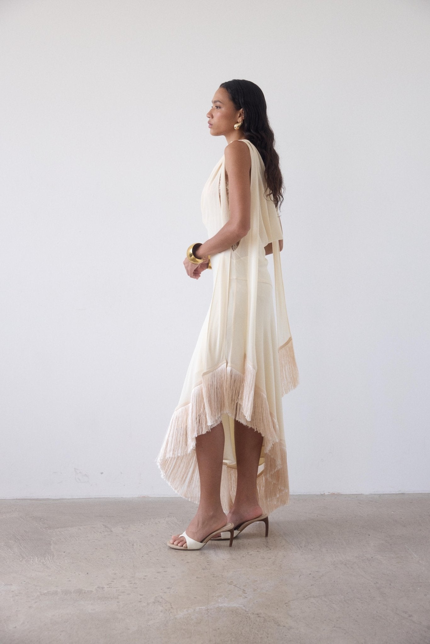 MISTRAL MIDI DRESS IN CREAM CHIFFON & LACE - De La Vali