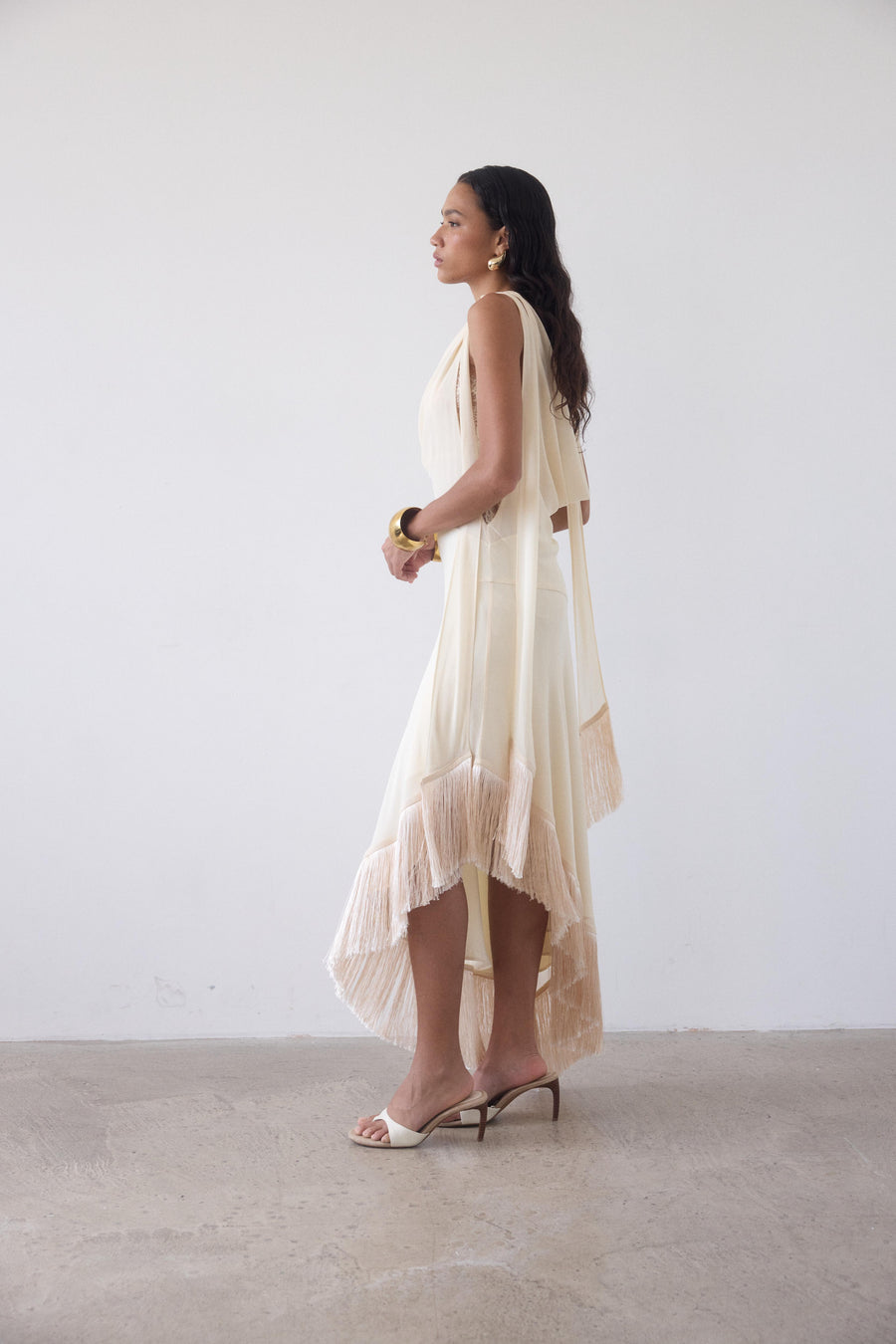 MISTRAL MIDI DRESS IN CREAM CHIFFON & LACE