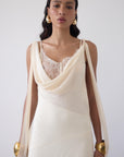 MISTRAL MIDI DRESS IN CREAM CHIFFON & LACE