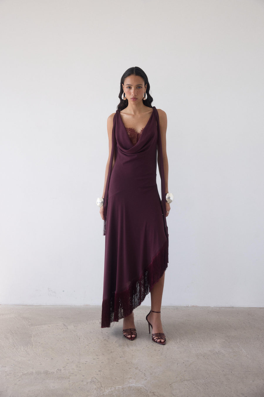 MISTRAL MIDI DRESS IN EARTH CHIFFON & LACE