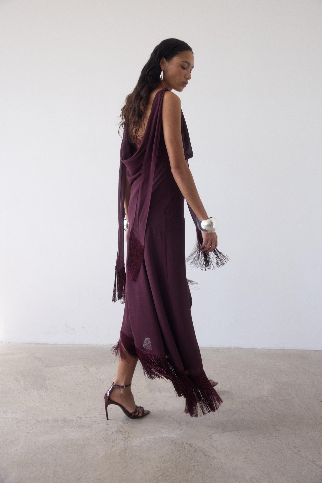MISTRAL MIDI DRESS IN EARTH CHIFFON & LACE - De La Vali