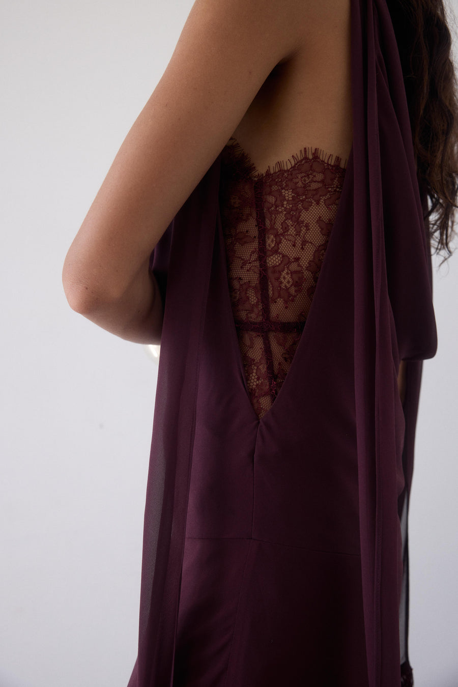 MISTRAL MIDI DRESS IN EARTH CHIFFON & LACE