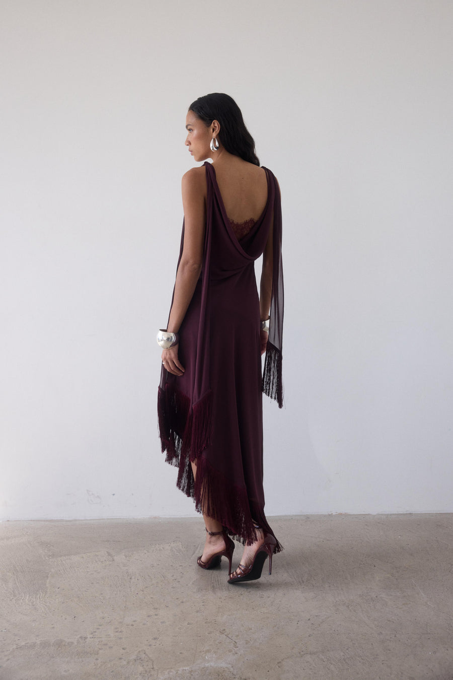 MISTRAL MIDI DRESS IN EARTH CHIFFON & LACE