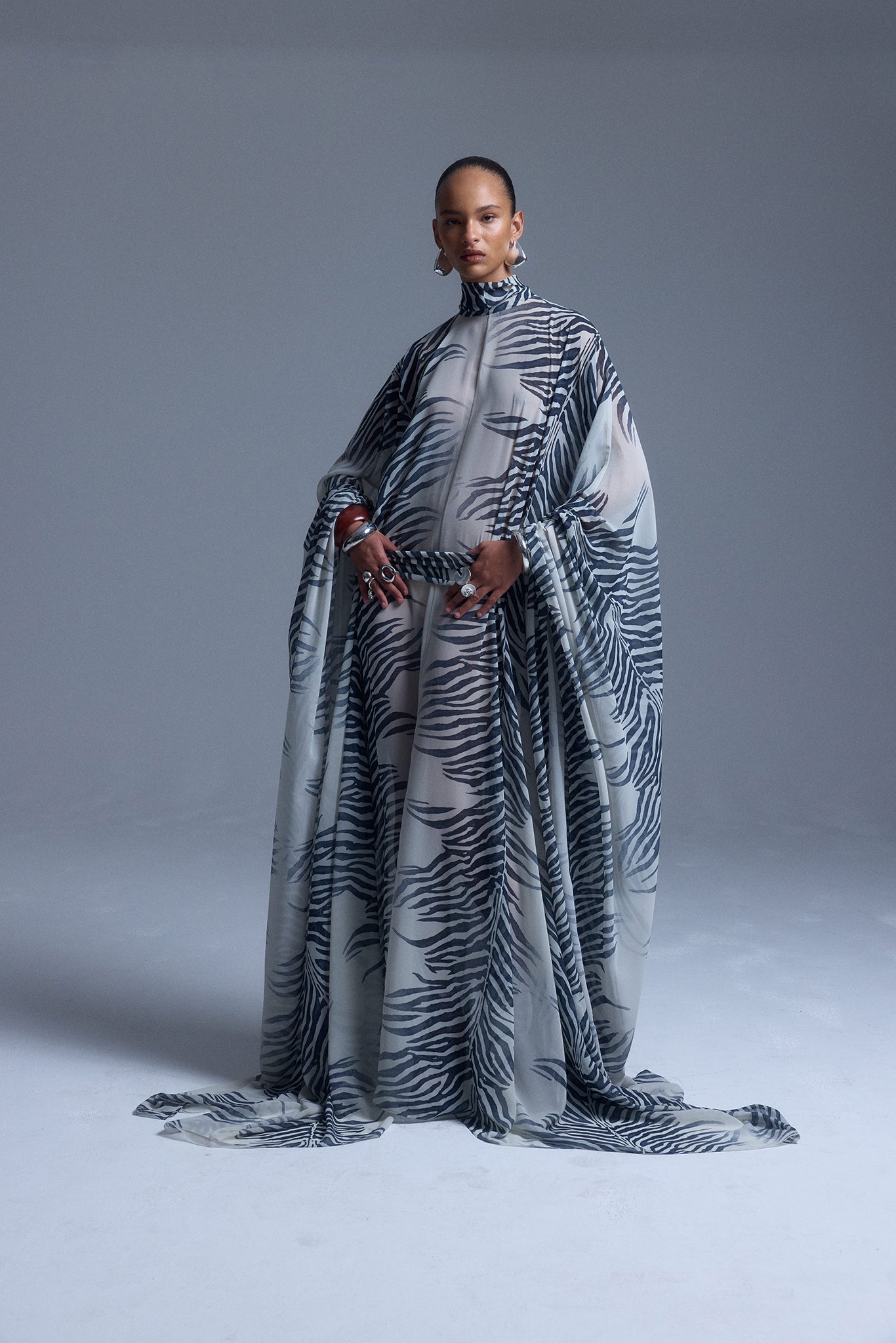 NILA MAXI DRESS IN ZEBRA PRINT CHIFFON - De La Vali