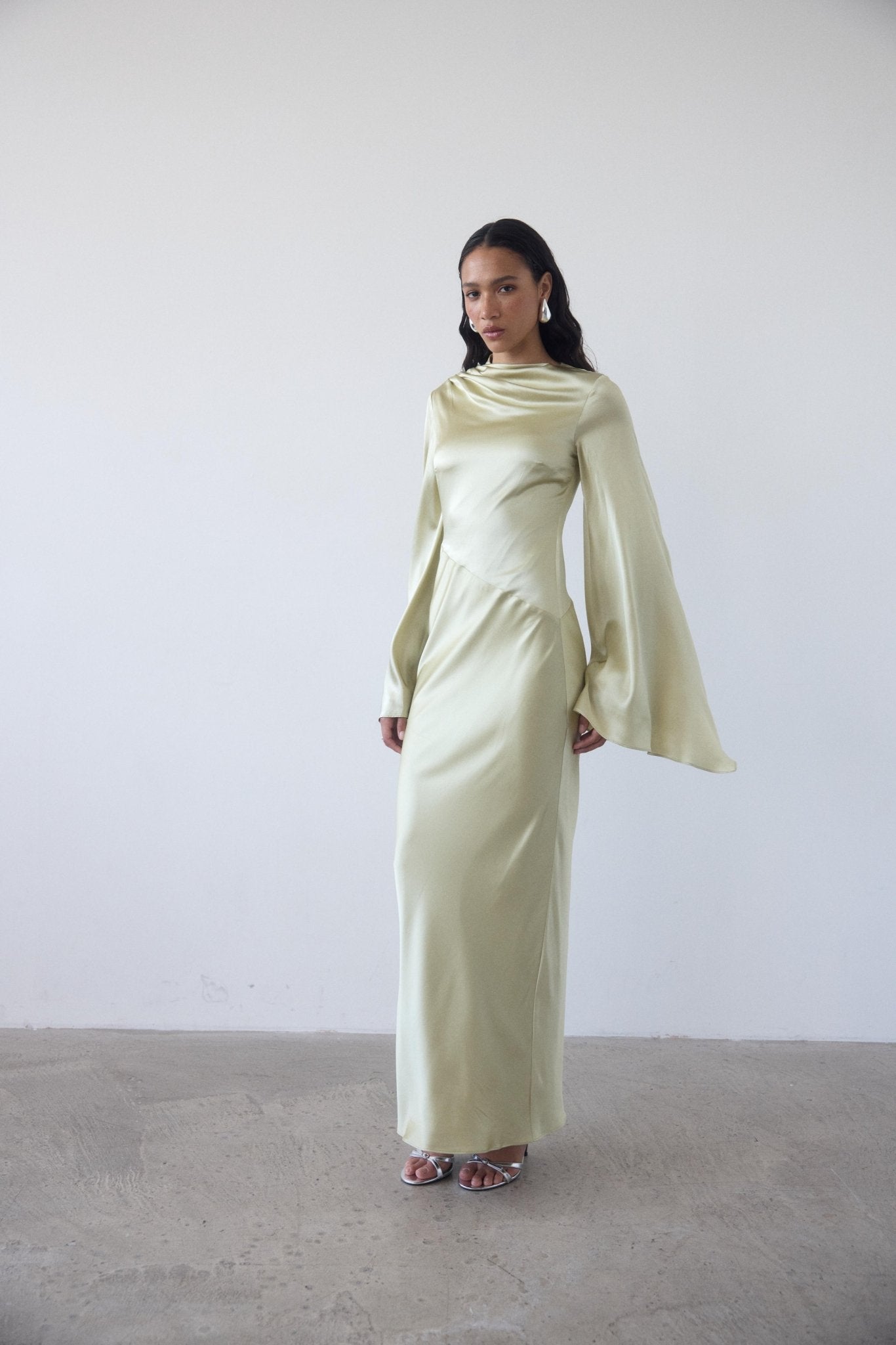 ONDAS MAXI DRESS IN SAND SILK SATIN - De La Vali