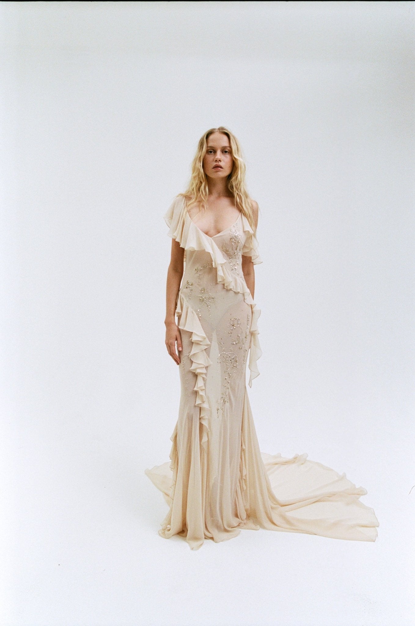 OPHELIA MAXI DRES IN ANTIQUE VISCOSE GEORGETTE - De La Vali