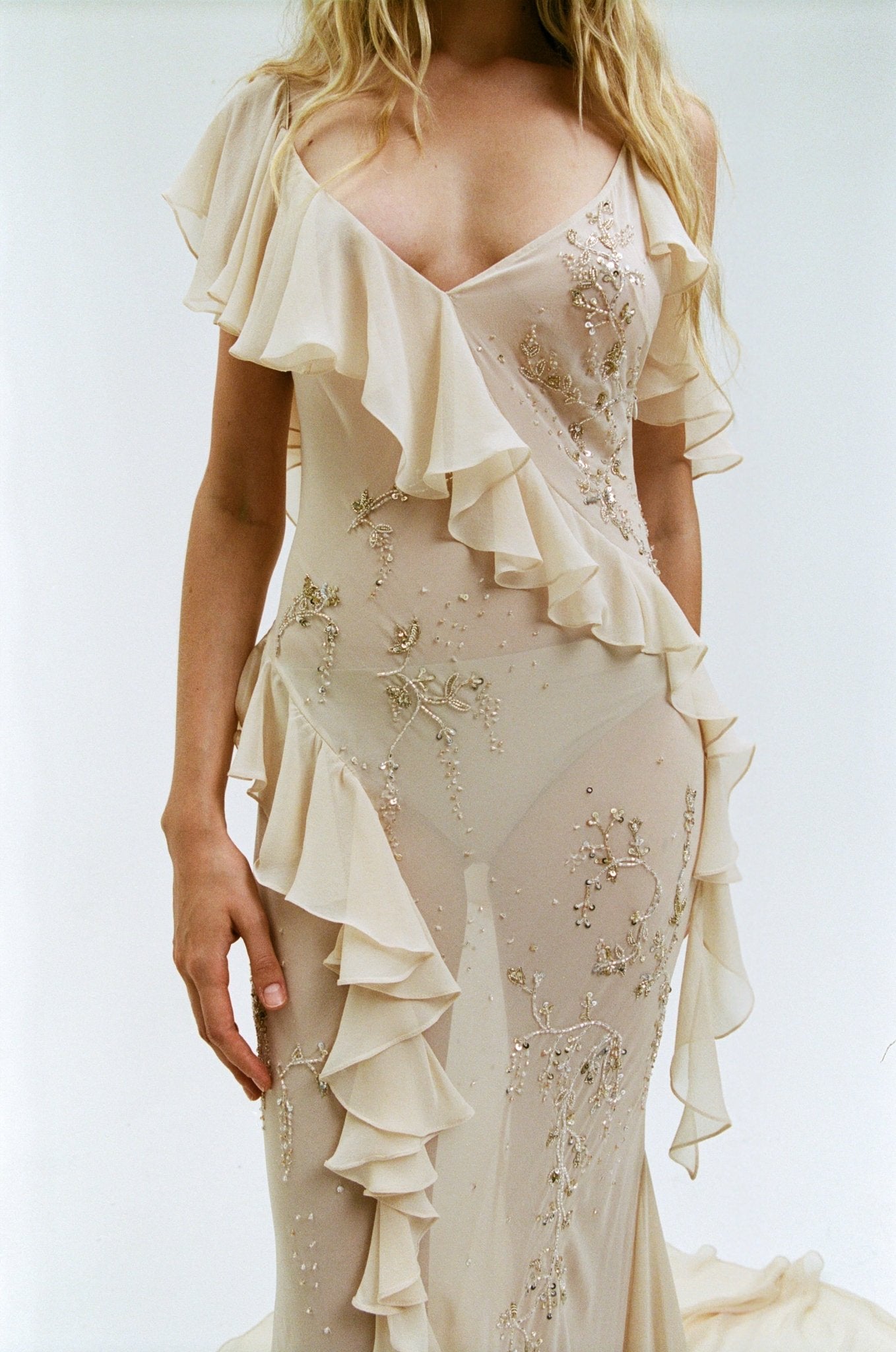 OPHELIA MAXI DRES IN ANTIQUE VISCOSE GEORGETTE - De La Vali