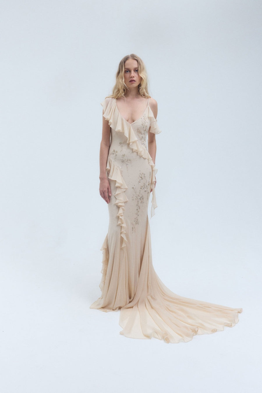 ophelia maxi dress OPHELIA MAXI DRES IN ANTIQUE VISCOSE GEORGETTE – DE LA VALI OFFICIAL
