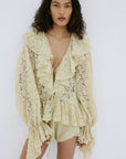 MIJA TOP IN ANTIQUE YELLOW NYLON LACE - De La Vali