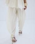 INES TROUSER IN CREAM POLY CHIFFON - De La Vali