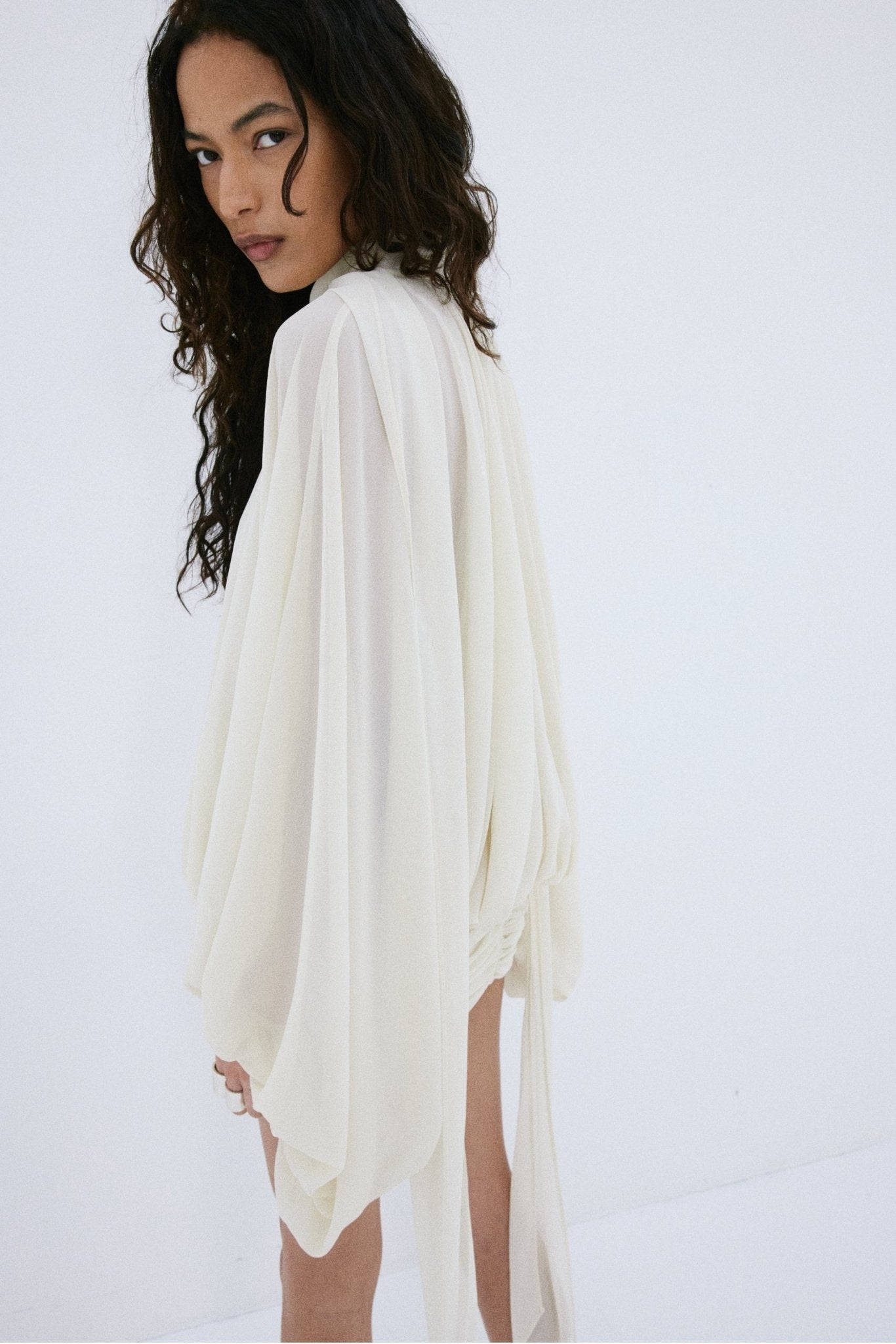 MAITE MINI DRESS IN IVORY CHIFFON - De La Vali