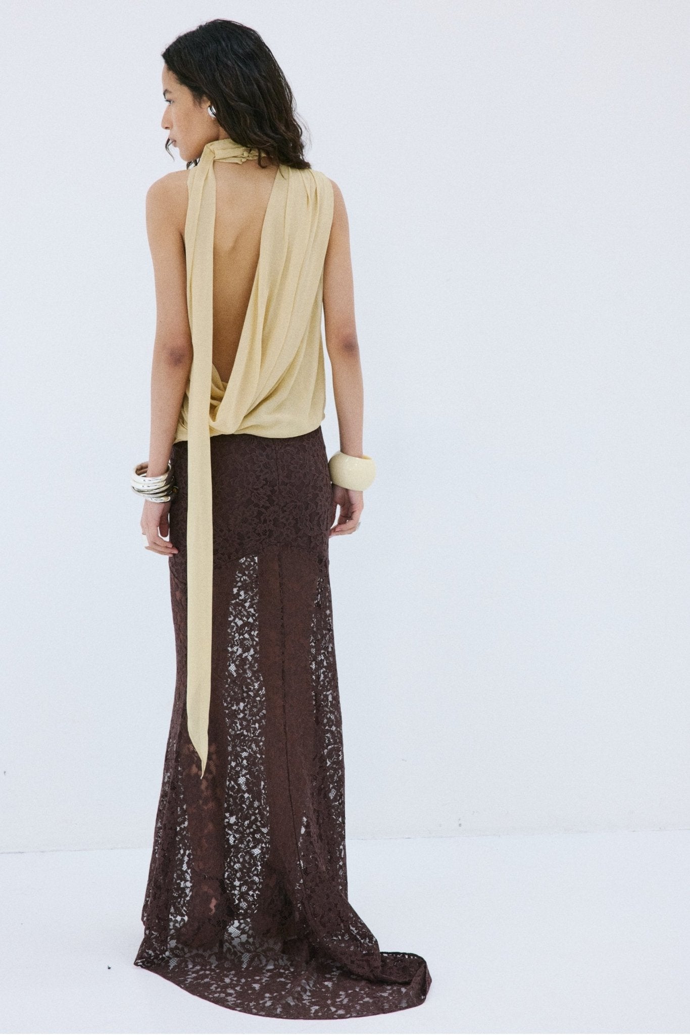 MENORCA TOP IN ANTIQUE YELLOW VISCOSE GEORGETTE - De La Vali