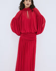 SOCORRO MAXI DRESS IN RUBY RED POLY CHIFFON - De La Vali